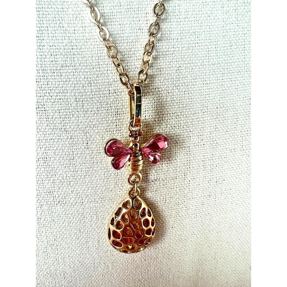 Catherine Malandrino Butterfly Necklace Pink Crystal Gold Feminine Romantic Soft